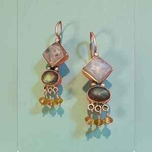 Artisan 925 Gemstone Dangle Earrings — Moonstone, Labradorite, & Peridot